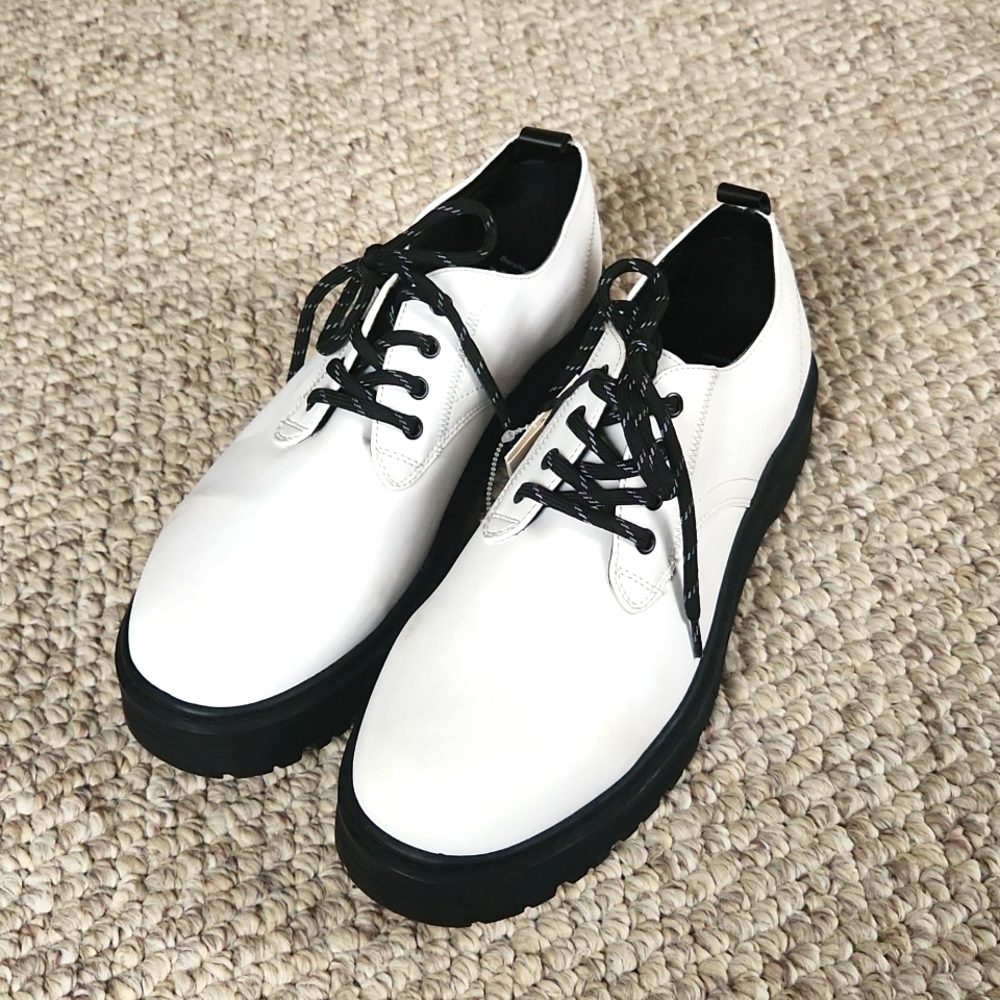 NEW 11 Bershka mens white platform shoes, chunky platform lace up